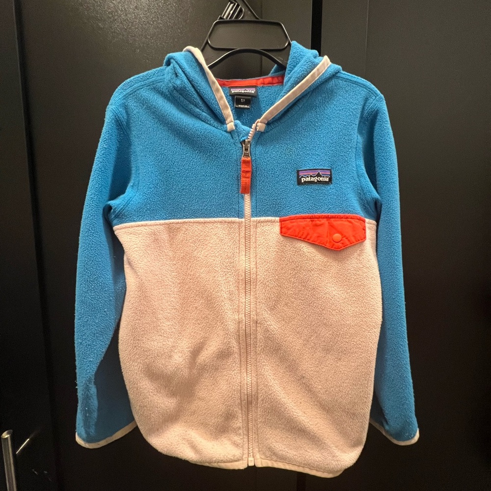 Patagonia Kids' Two-Tone Fleece Hoodie - Blue and Cream
